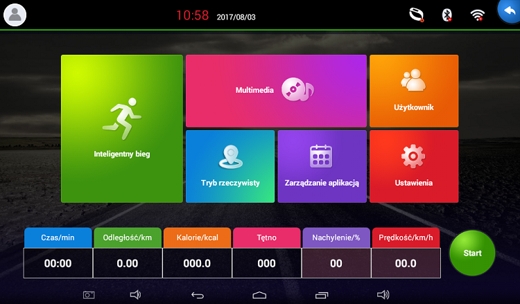 APVsport Bieżnia elektryczna do biegania i chodzenia APV8000, ekran TFT ANDROID 10.1 cala, dodatkowe wyposażenie GRATIS! - masażer, hantle, brzuszki, mata, pas biegowy 145x58cm