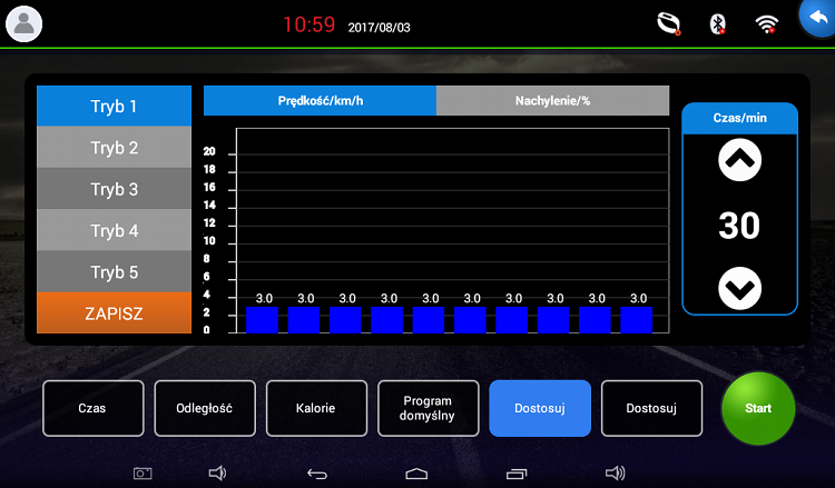 APVsport Bieżnia elektryczna do biegania i chodzenia APV5500, ekran TFT ANDROID 10.1 cala, dodatkowe wyposażenie masażer, hantle, brzuszki, mata, pas biegowy 135x48cm